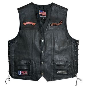 Vintage‎ Genuine Leather Biker Motorcycle Patch Vest Live To Ride Patches Size L